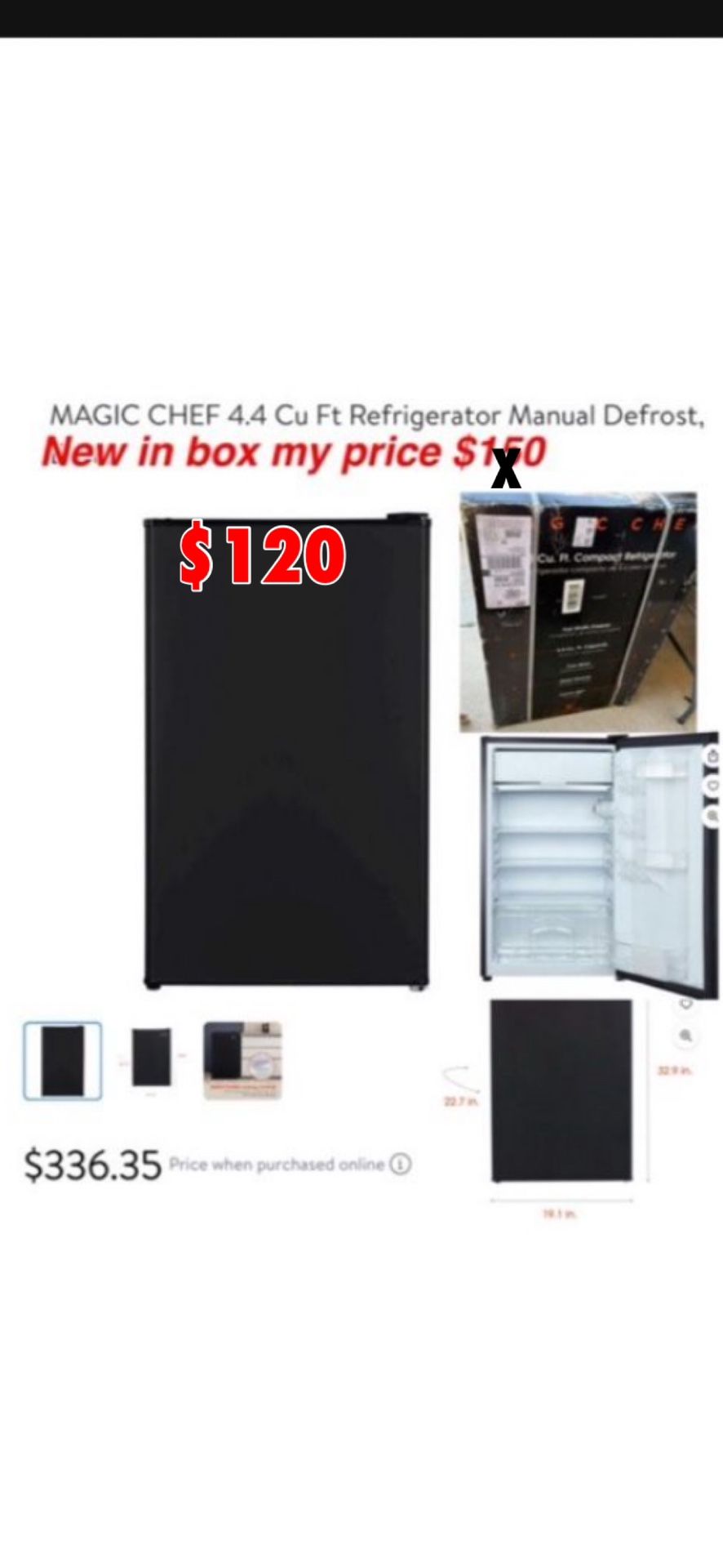 New MAGIC CHEF 4.4 Cu Ft Refrigerator Manual Defrost, E-Star $120 cash only East Palmdale