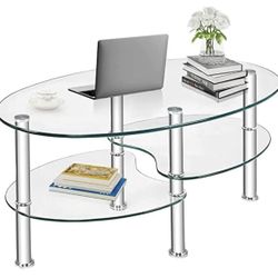 Glass Coffee Table, Oval 3-Tier Modern Tea Table For Sale $42.00 50%+ OFF Retail $84.99 NEW IN BOX