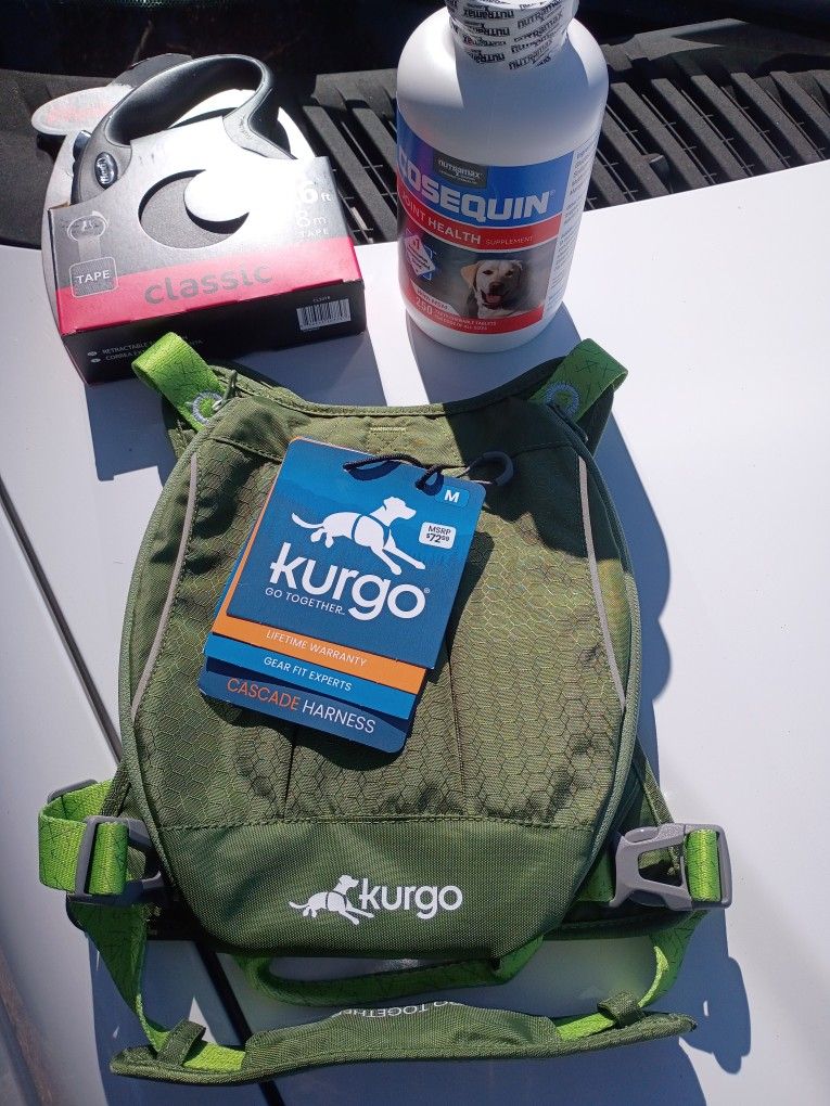 Med. Dog Harness, 26ft Flexi Retractable Leash, Cosequin Joint Supplements