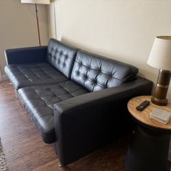 IKEA MORABO Black Leather Sofa Couch Loveseat