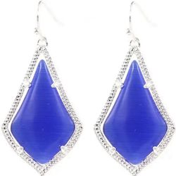 Silver Blue Glass Teardrop Dangle earrings