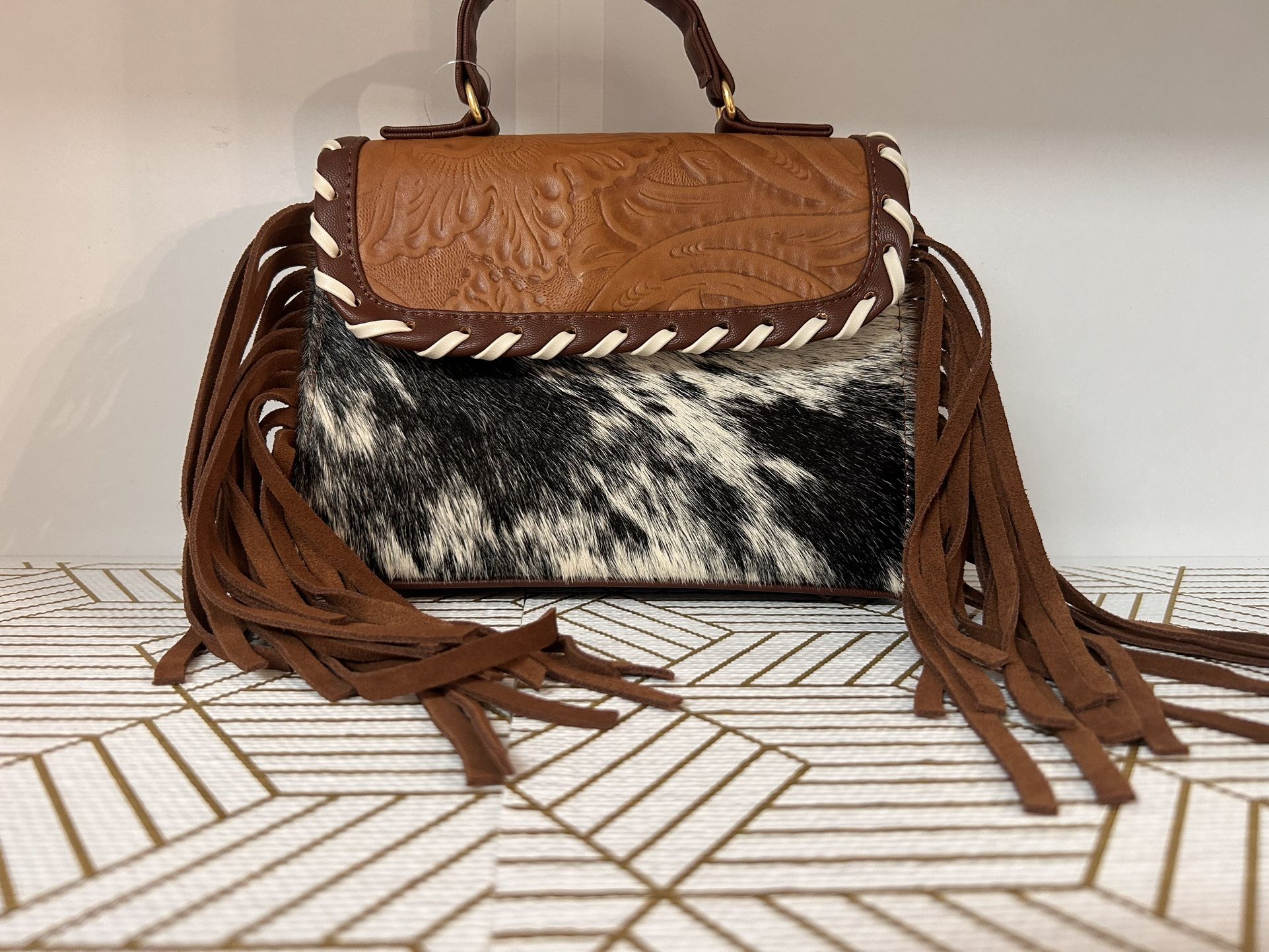 Genuine Leather and cowhide Purse With fringe