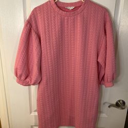 Pink Textured Dress Karlie with puff sleeves Size M/L Women