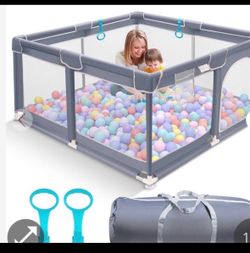 Baby Playpen, Extra Large Play Pen For Babies And Toddlers, 59"X71"X27" Grey  Open box item  INVENTORY NUMBER: 101(contact info removed)