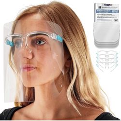 TCP Global Salon World Safety Face Shields with Glasses Frames (Pack of 10) - Ultra Clear Protective Full Face Shields