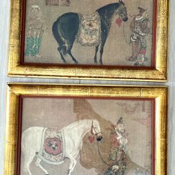 Pair Of Vintage Han Kan Framed Print Tartara Bringing A Tribute Of Horses ( Pair)