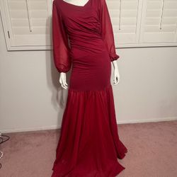 New Medium Long Red Maternity Photo Gown Dress Train 