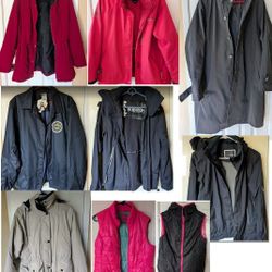 women's trench coats, windbreaker rain winter jackets, puffer vest jacket Small Medium, $7 - $20 each