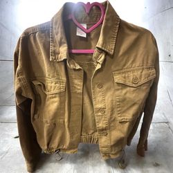 No Boundaries Brown Button-Up Cropped Utility Jacket Size: Medium in women’s
