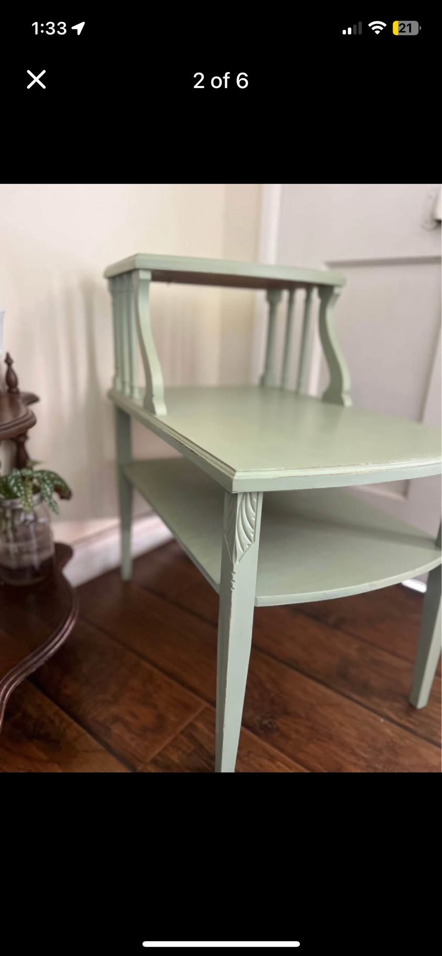 Vintage Solid Wood End Table in Distressed Sage Green
