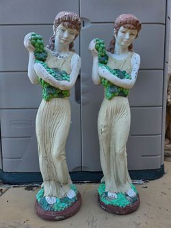 Pair of Garden Statue Figurines with Grapes