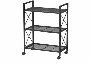 Black Metal 3-Tier Rolling Storage Shelf,Closed Box