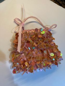 Pink Sequined Zippered Mini Purse with Mini Faux Pearl Handle