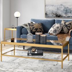 New Henn&Hart 54" Wide Rectangular Coffee Table in Brass, Modern coffee tables for living room, studio apartment essential 