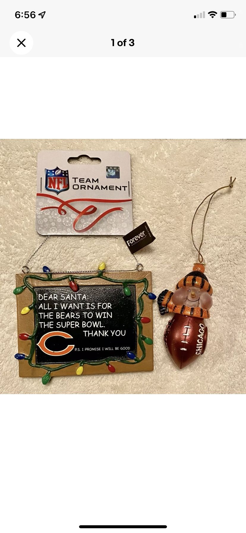 Set of 2 CHICAGO BEARS Ornaments - Forever Collectables - New - Light Up