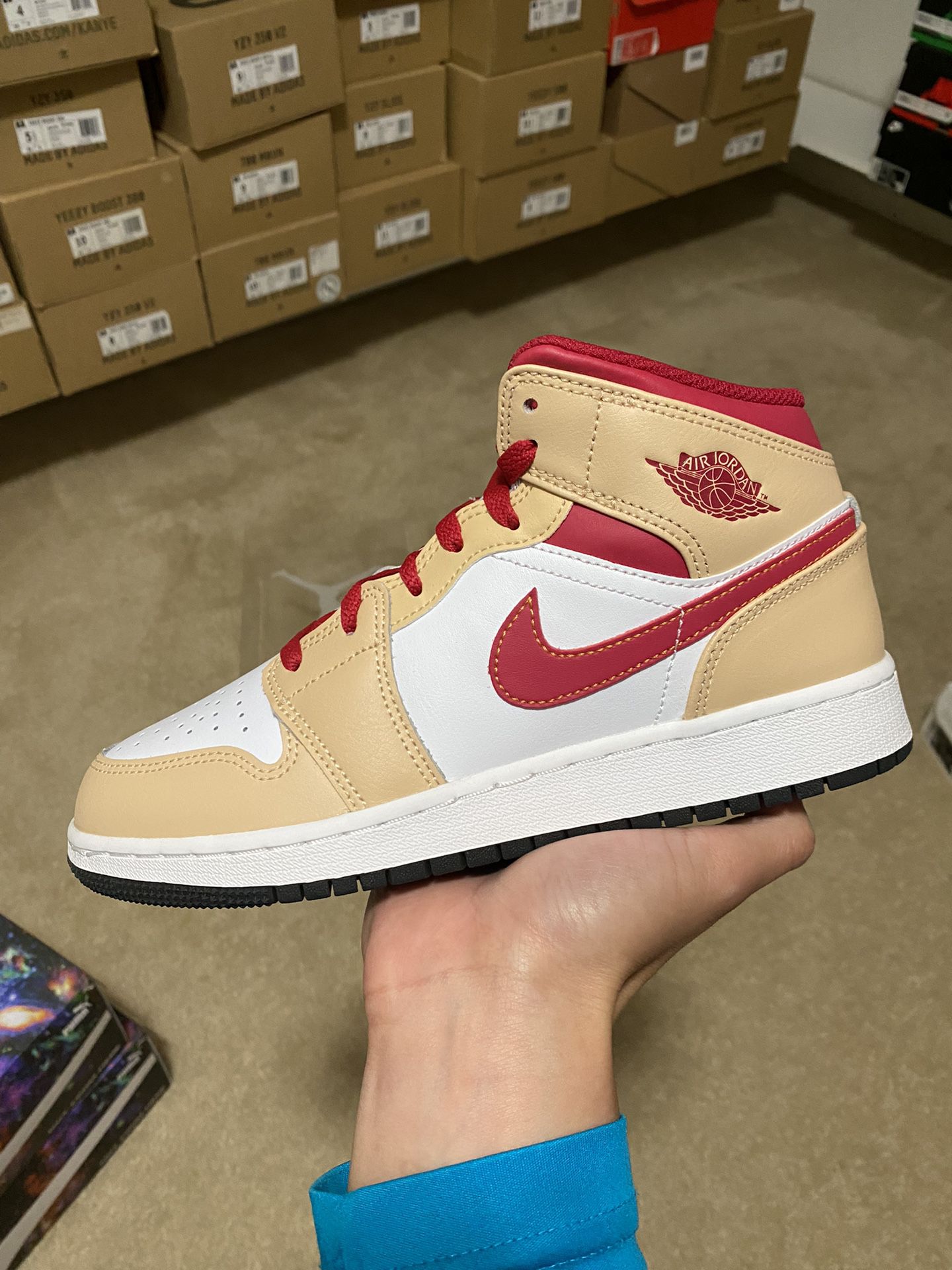 Size 6Y / 7.5W - Nike Air Jordan 1 Mid White Onyx Light Curry Red