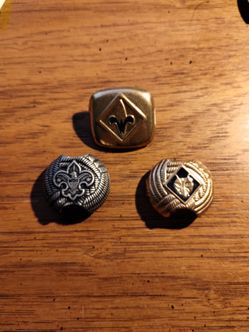 Vintage Boy Scouts Neckerchief Slides (3) Belt Buckle (1) & Patch (1)