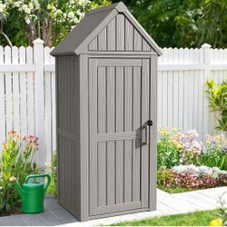 Multifunctional Storage Shed, Outdoor Storage Cabinet with Hooks and Lock Ring $100