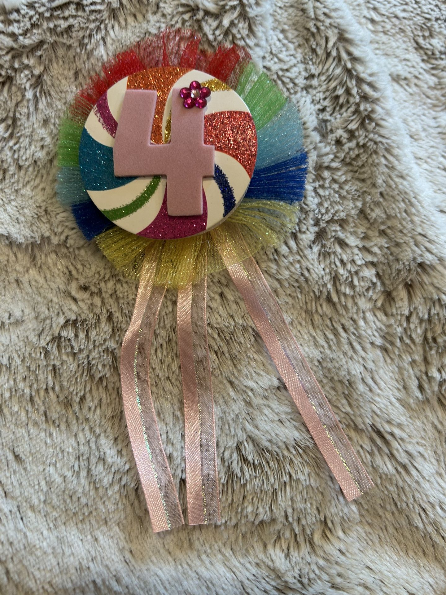 4th Birthday Pin Colorful Glitter Girly