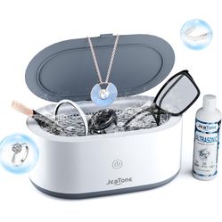 Jewelry Cleaner Ultrasonic Machine, JeaTone 600ML Ultrasonic Jewelry Cleaner with 50ML Ultrasonic Cleaner Solution, Ultrasonic Retainer Cleaner for Al