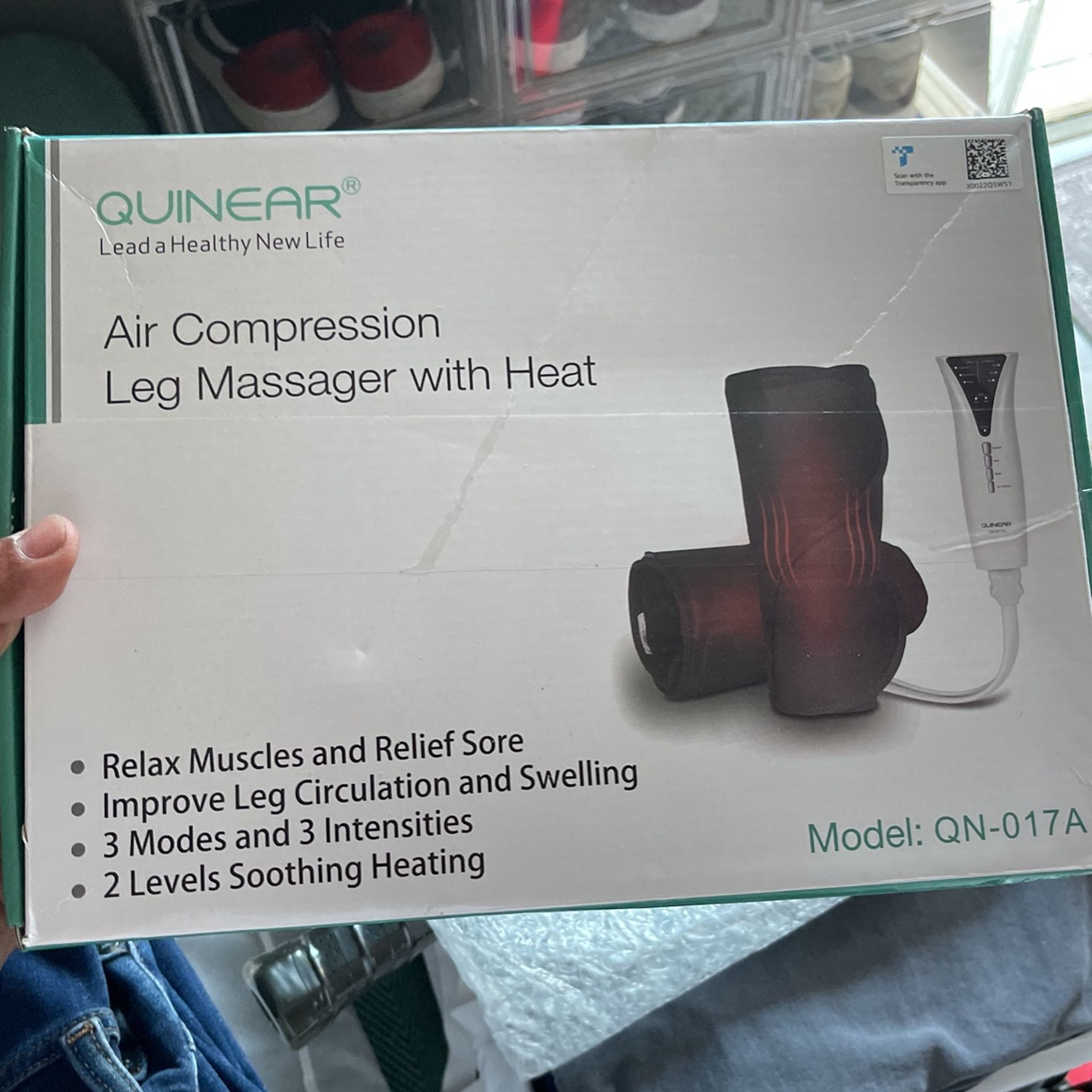 QUINEAR Leg Massager with Heat and Air Compression, Calf Massager with 3 Modes 3 Intensities 2 Heating for Circulation and Pain Relief