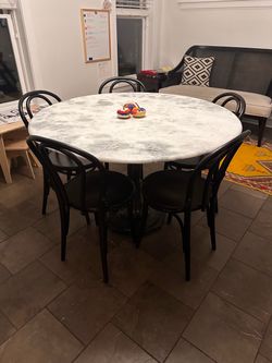 Round Marble Top Dining Table with 5 Chairs