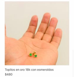 18K Gold Emerald Stud Earrings