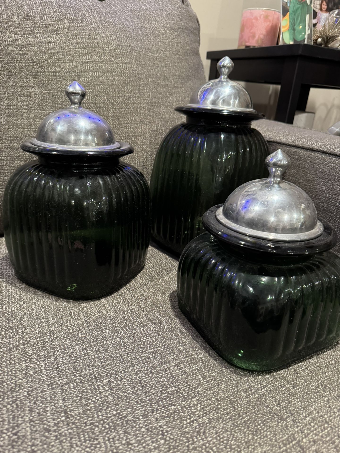 Green Glass Canister Set
