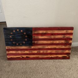 Wooden Rustic American Flag 37”x19” - 13 Stars