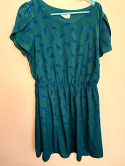 Teal Dinosaur Print Flutter Sleeve Dress Peach Love California 1X