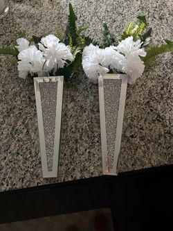 Set of 2 Mirrored Crystal Vases