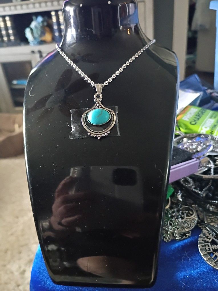 Stainless Steel Imitation Turquoise Necklace