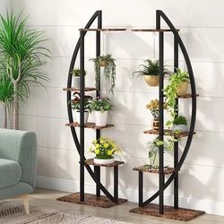 
New Rustic Brown Plant Stand, 5-Tier Curved Flower Display Shelf Pack of 2