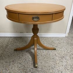 Vintage Chippendale Drum Table, 2 Drawers & brass feet 28”W x 27”H