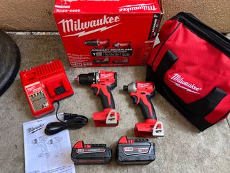 Milwaukee M18 Brushless Compact Hammer Drill/Impact Combo Kit (2-Tool) with (2) Batteries, Bag