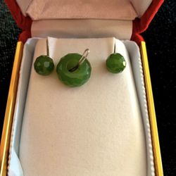Vintage Faceted Pierced Jade & 14k Earrings & Charm 