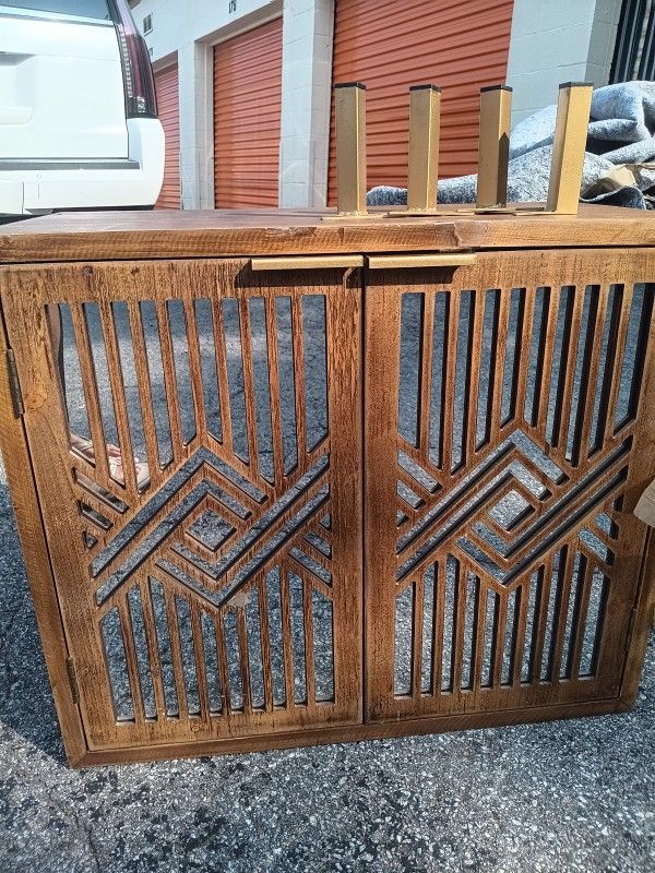 Mirrored & Wooden Accent Cabinet