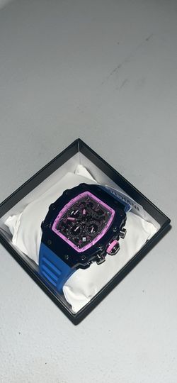 Invicta Racing Quartz Chronograph Tonneau Watch Pink Bezel Blue Strap
