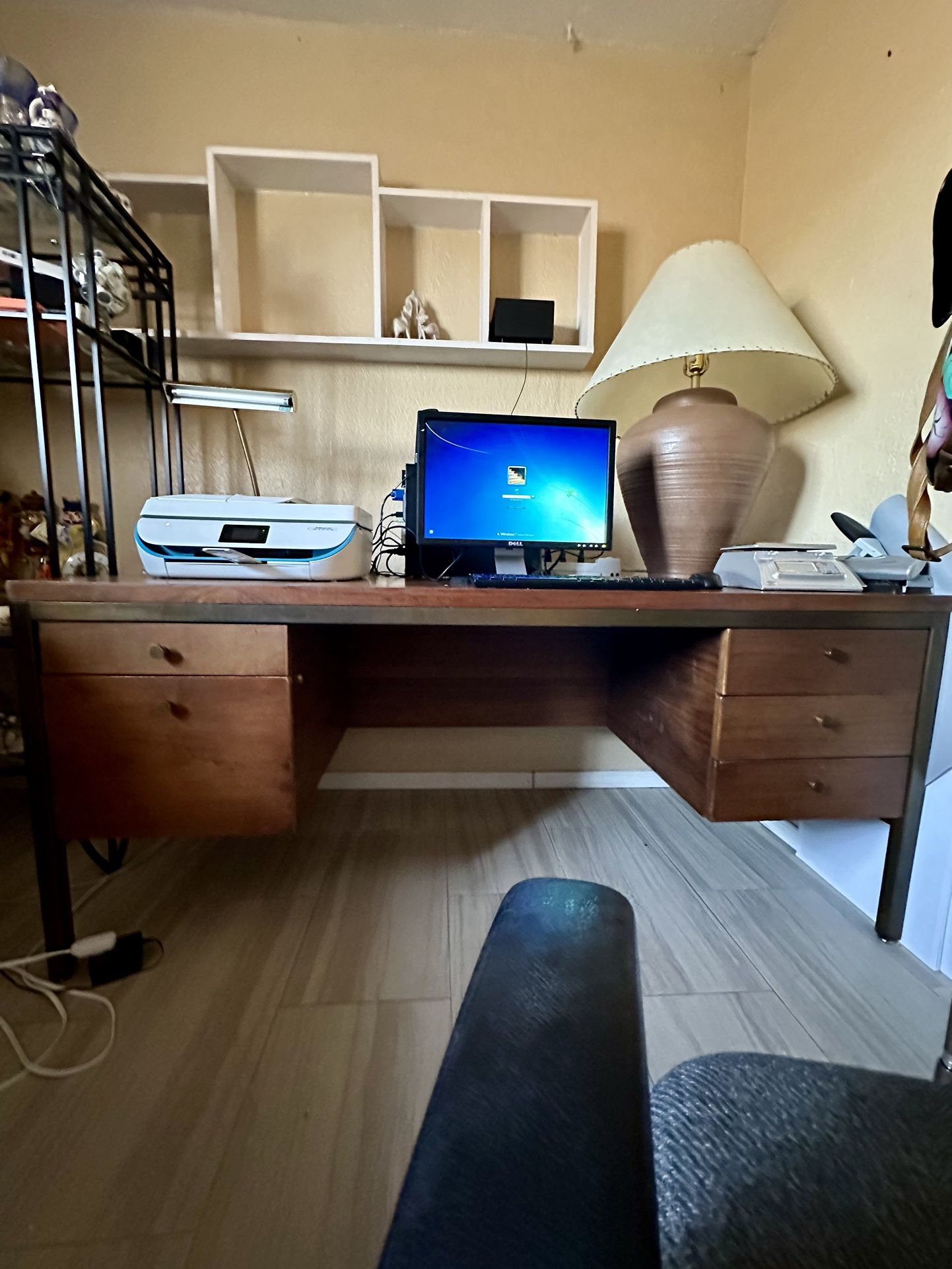 Mid-Century Executive Desk Solid Oak & Brass 66”x 30” x 29”