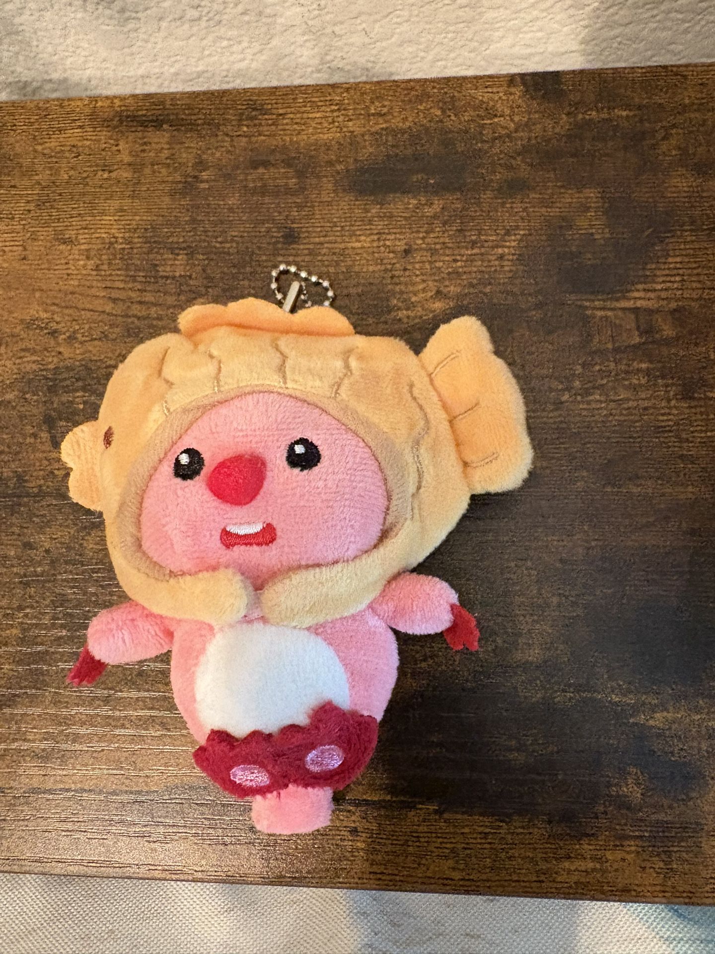 New Cute pink loopy Plush Keychain - Removable Taiyaki Hat - 10cm Mini Doll new
