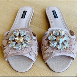 Dolce & Gabbana Bianca Crystal Lace Beige Sandals Shoes Size 7 