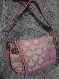 Coach Ali Signature Logo Patchwork Shoulder Bag Zip Closure Bag Charm