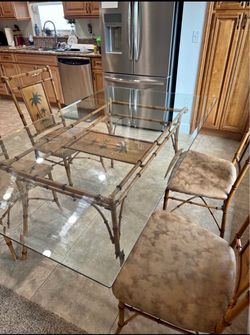 Bamboo-Style Glass Top Dining Table with Chairs