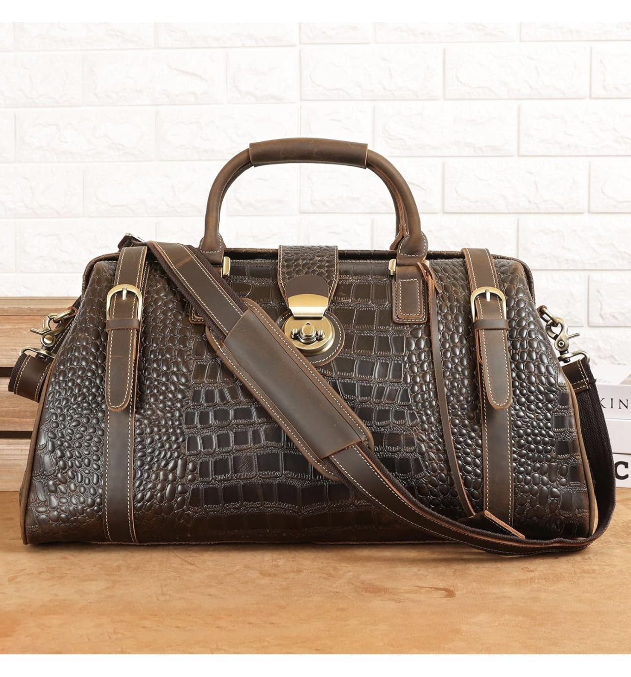 21" Vintage Cowhide Leather Weekender Travel Overnight Luggage Stylish Duffel Bag