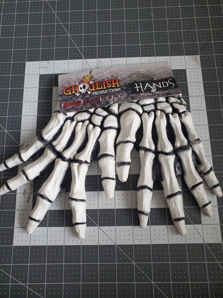 Ghoulish Production White Skeleton Bone Junior Hands Gloves Halloween Latex