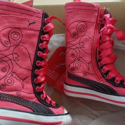 Puma Trampki 348712 Pink Canvas Ribbon Zip Hightop Sneaker Shoes Girl's US 5