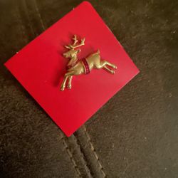reindeer Brooch, Gold Tone With red Enamel-small but so cute $4.