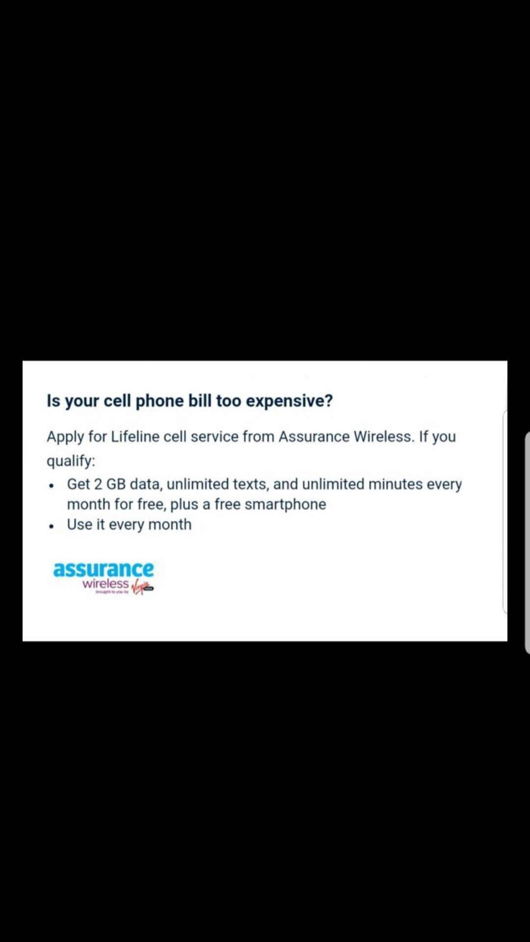 Assurance wireless Lifeline phone