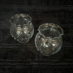Pair of Charming Clear Glass Vases with Scalloped Rims 