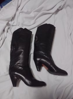 Women's Genuine Black Leather Knee High Boots